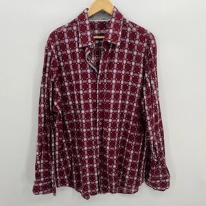 Tasso Elba Red White Windowpane Plaid Dress Shirt
